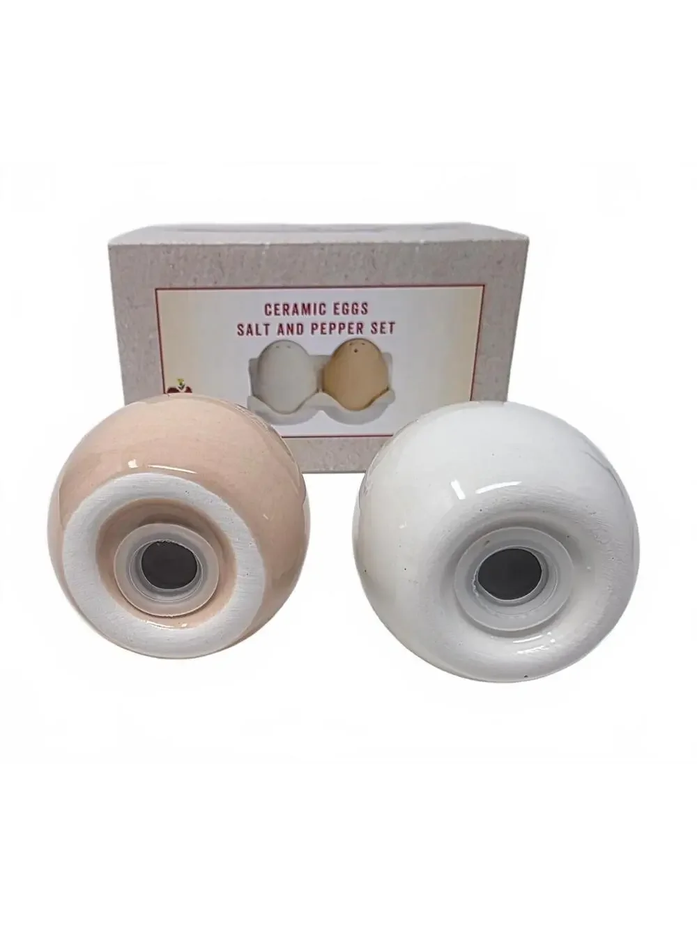 Cracker Barrel Ceramic Egg Salt Pepper Shakers With Holder Box